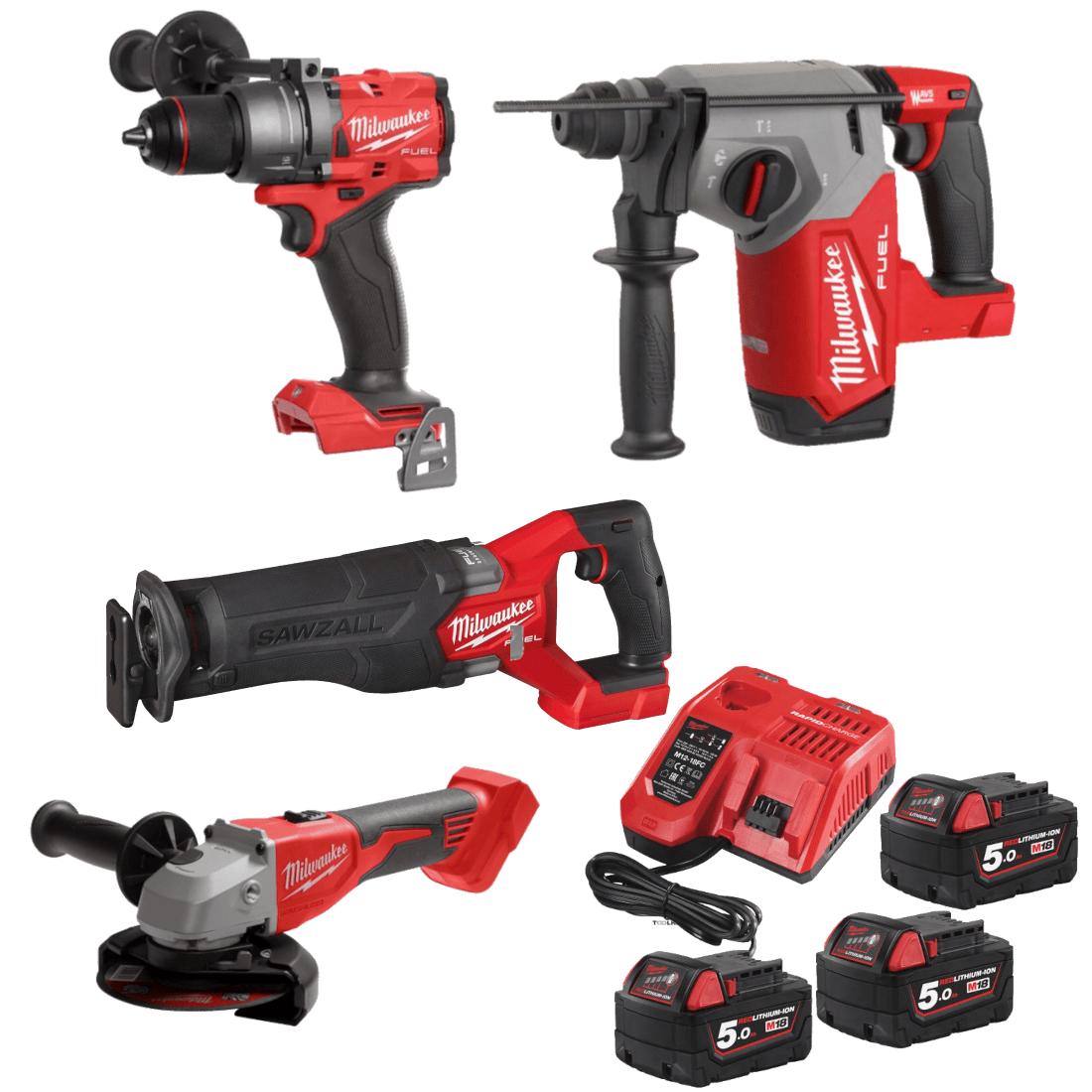 Set 4 scule cu 3 acumulatori Milwaukee M18 FPP4F-503B