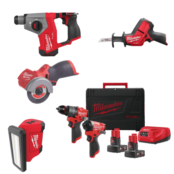 Set 6 scule cu 2 acumulatori Milwaukee M12 FPP6A2-602B